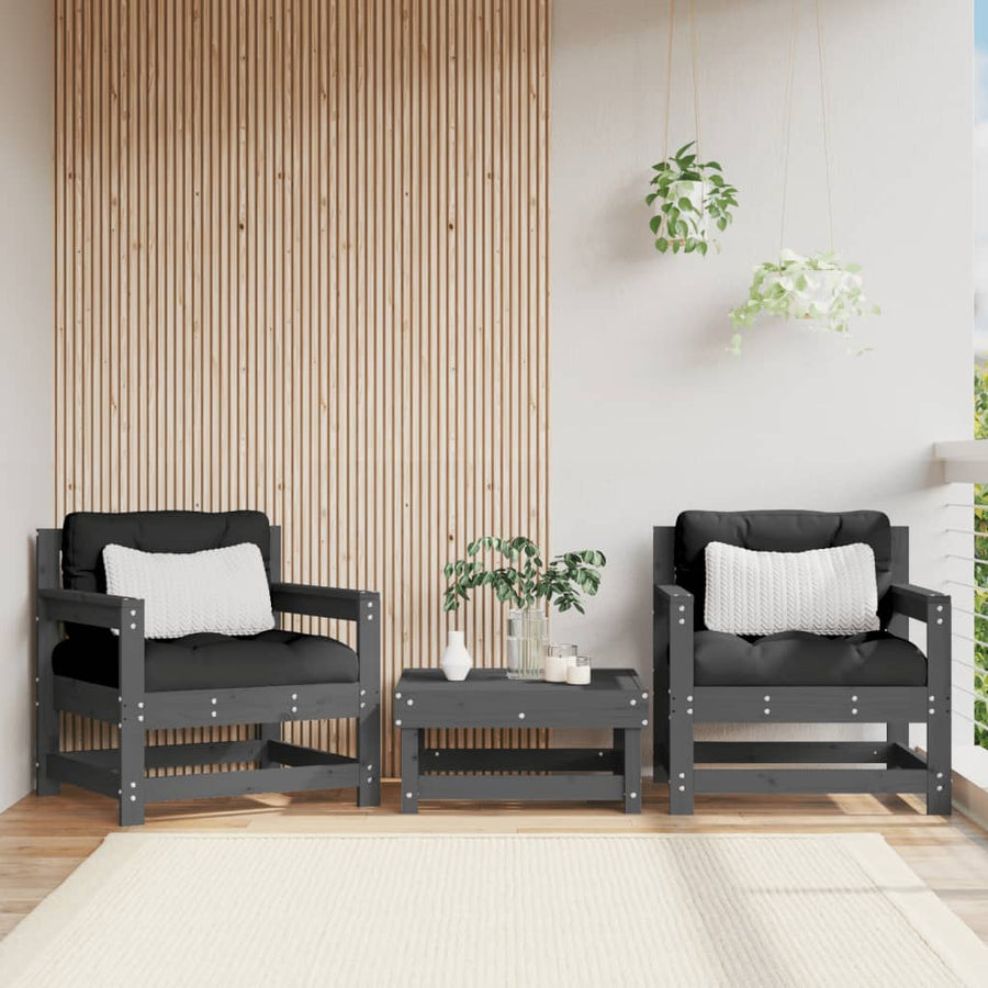 Tuinstoelen 2 St Met Kussens Massief Grenenhout Grijs Grijs grenenhout amchair