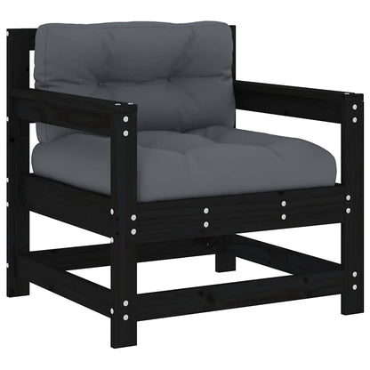 Tuinstoelen 2 st met kussens massief grenenhout zwart