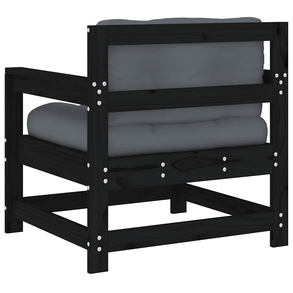 Tuinstoelen 2 st met kussens massief grenenhout zwart