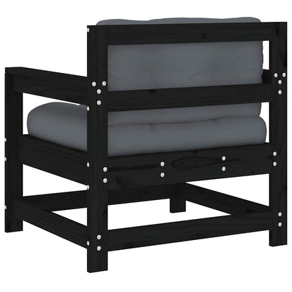 Tuinstoelen 2 st met kussens massief grenenhout zwart