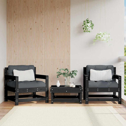 Tuinstoelen 2 st met kussens massief grenenhout zwart