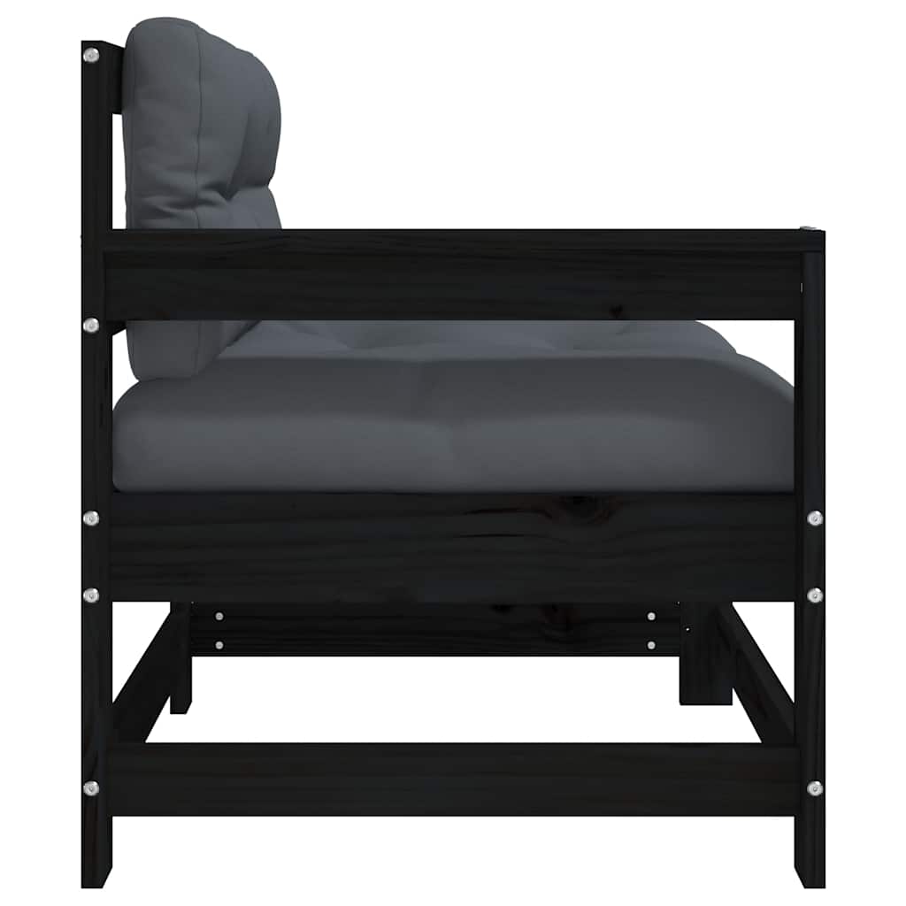 Tuinstoel met kussens massief grenenhout zwart
