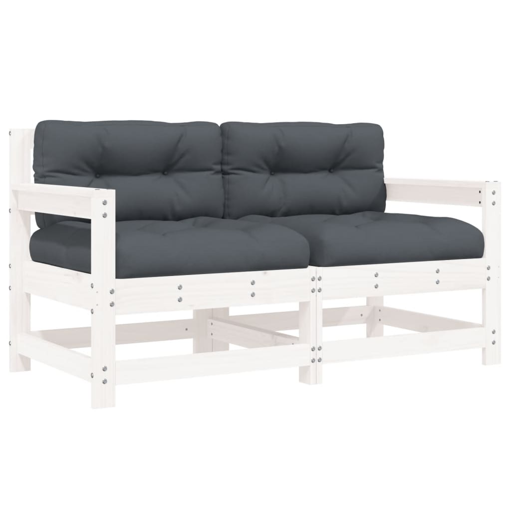 Tuinstoelen Met Kussens 2 St Massief Grenenhout Wit Wit grenenhout Tweezitsbank