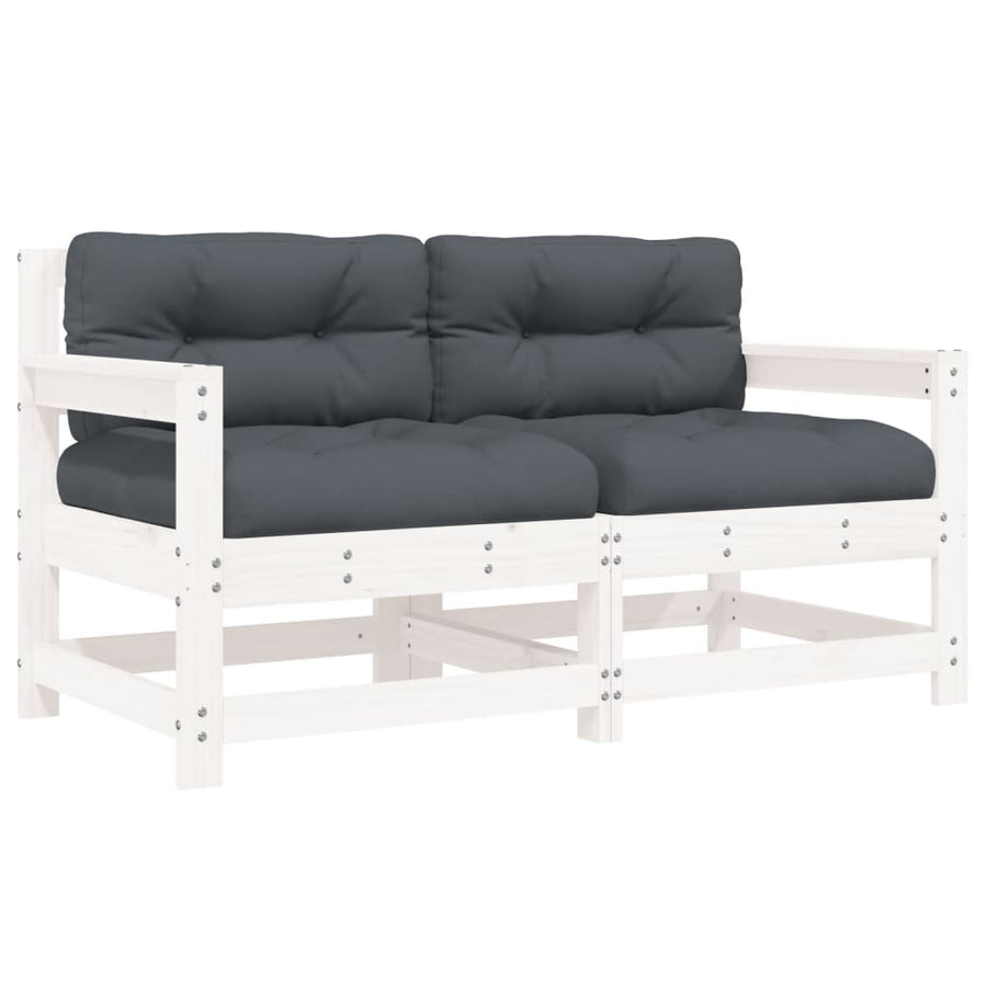 Tuinstoelen Met Kussens 2 St Massief Grenenhout Wit Wit grenenhout Tweezitsbank