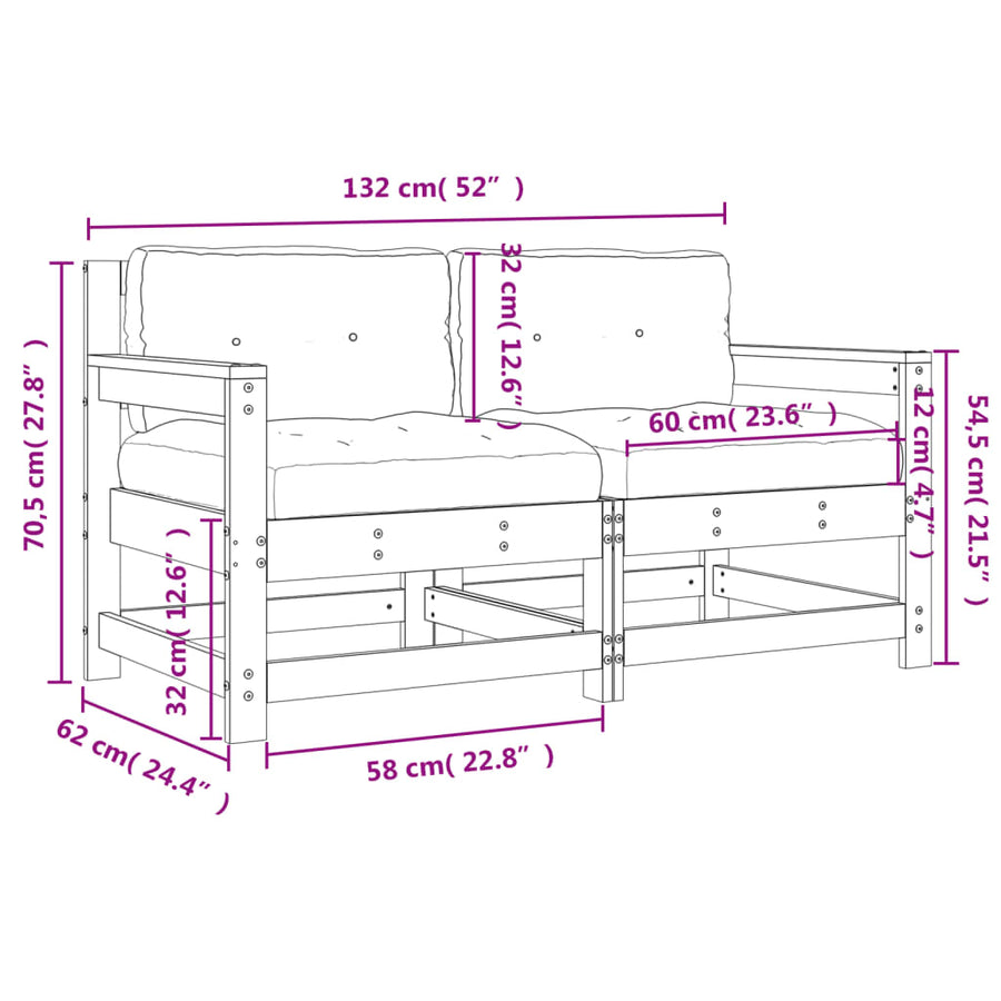 Tuinstoelen Met Kussens 2 St Massief Grenenhout Wit Wit grenenhout Tweezitsbank