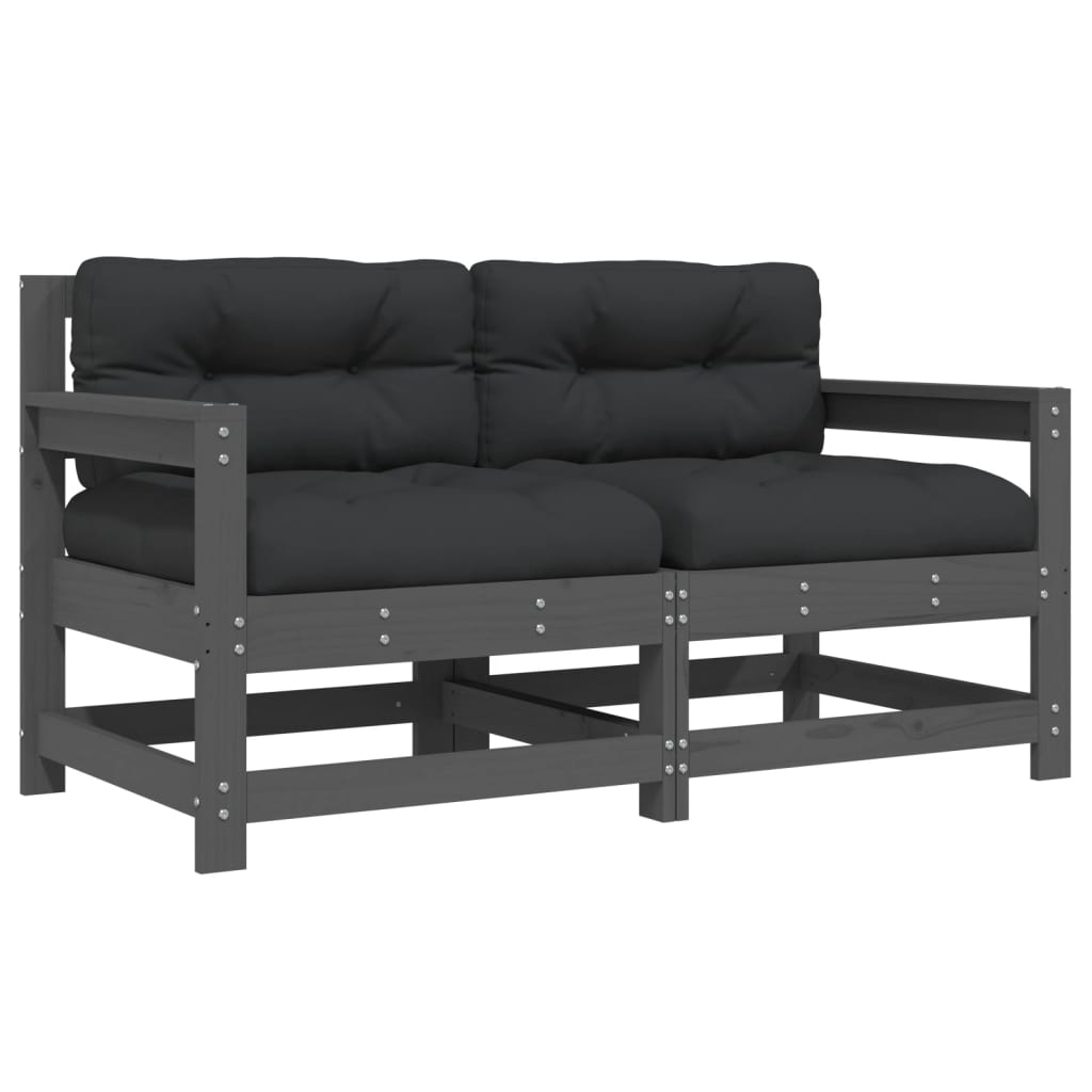 Tuinstoelen 2 St Met Kussens Massief Grenenhout Grijs Grijs grenenhout Tweezitsbank