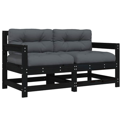 Tuinstoelen 2 st met kussens massief grenenhout zwart