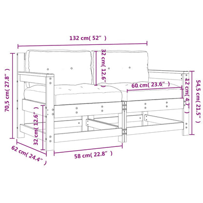 Tuinstoelen 2 st met kussens massief grenenhout zwart