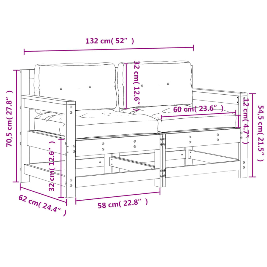 Tuinstoelen 2 St Met Kussens Geïmpregneerd Grenenhout Naturel geïmpregneerd Tweezitsbank