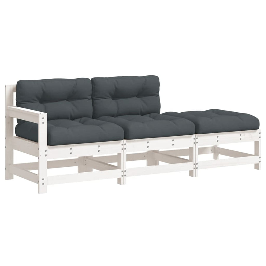 3-Delige Loungeset Met Kussens Massief Hout Wit Wit grenenhout Driezitsbank