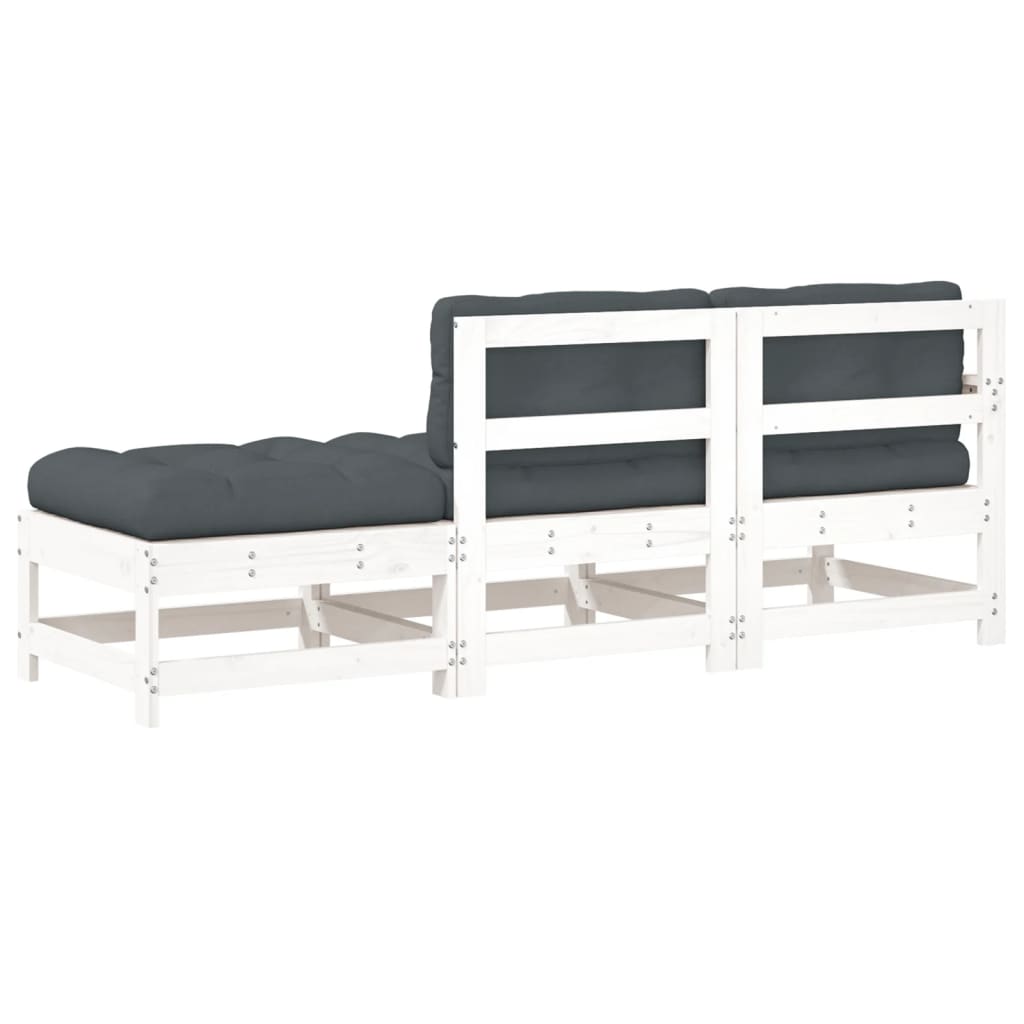 3-Delige Loungeset Met Kussens Massief Hout Wit Wit grenenhout Driezitsbank