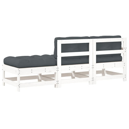 3-Delige Loungeset Met Kussens Massief Hout Wit Wit grenenhout Driezitsbank