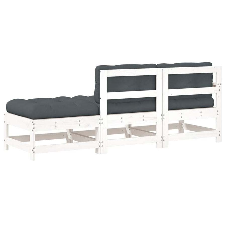 3-Delige Loungeset Met Kussens Massief Hout Wit Wit grenenhout Driezitsbank