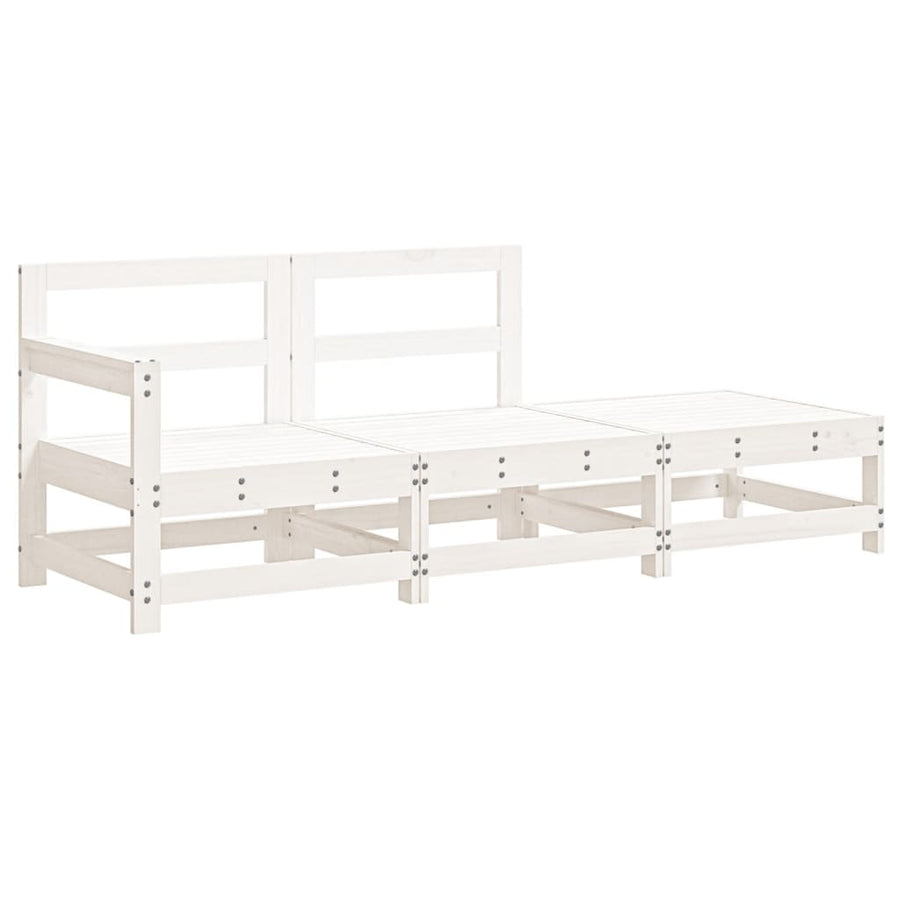 3-Delige Loungeset Met Kussens Massief Hout Wit Wit grenenhout Driezitsbank