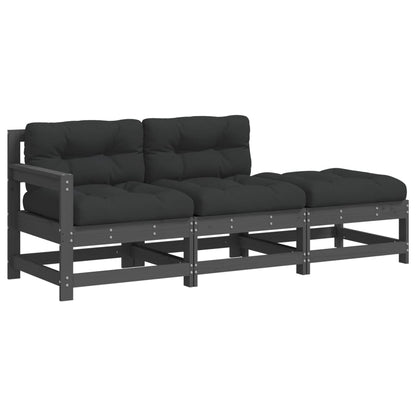 3-Delige Loungeset Met Kussens Massief Hout Grijs Grijs grenenhout Driezitsbank