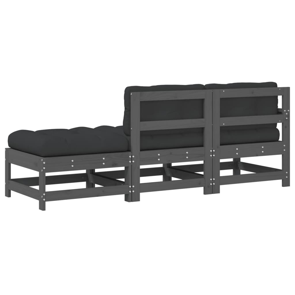 3-Delige Loungeset Met Kussens Massief Hout Grijs Grijs grenenhout Driezitsbank