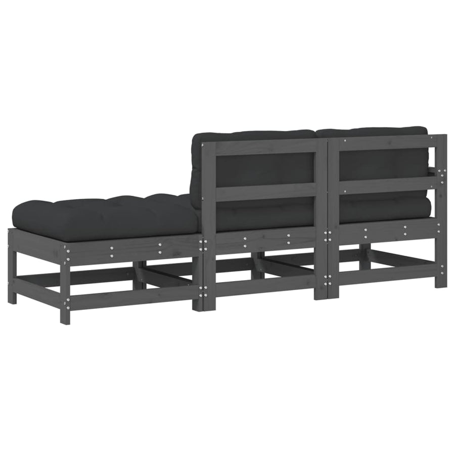 3-Delige Loungeset Met Kussens Massief Hout Grijs Grijs grenenhout Driezitsbank