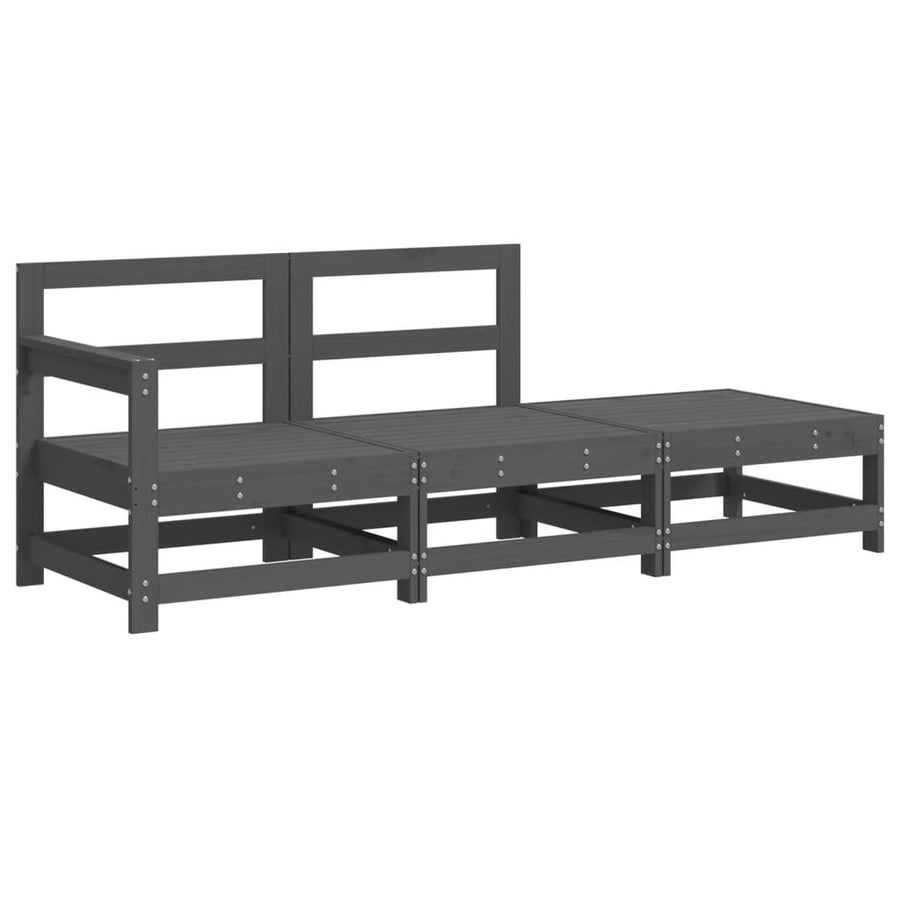 3-Delige Loungeset Met Kussens Massief Hout Grijs Grijs grenenhout Driezitsbank