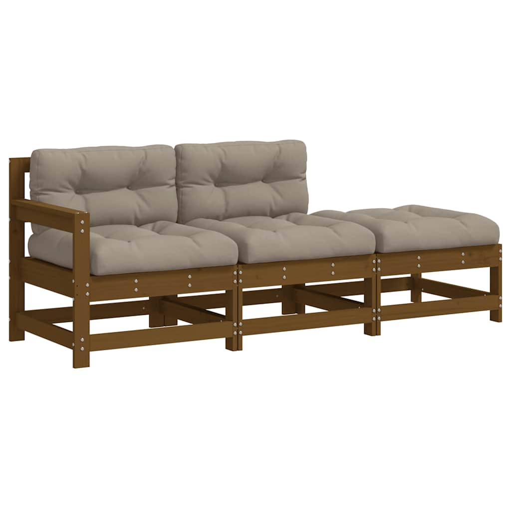 3-delige Loungeset met kussens massief hout honingbruin
