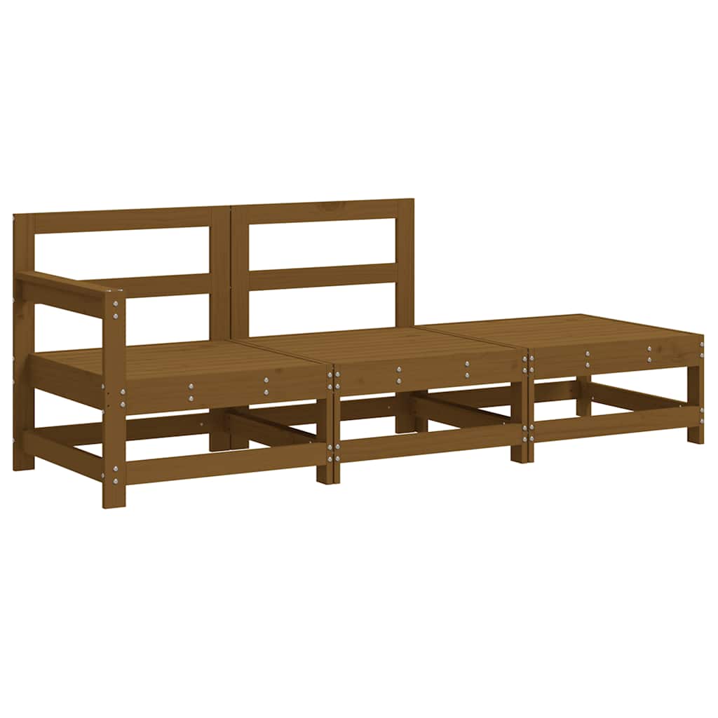 3-delige Loungeset met kussens massief hout honingbruin