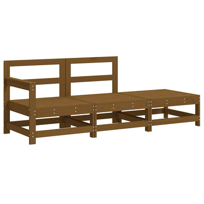 3-delige Loungeset met kussens massief hout honingbruin
