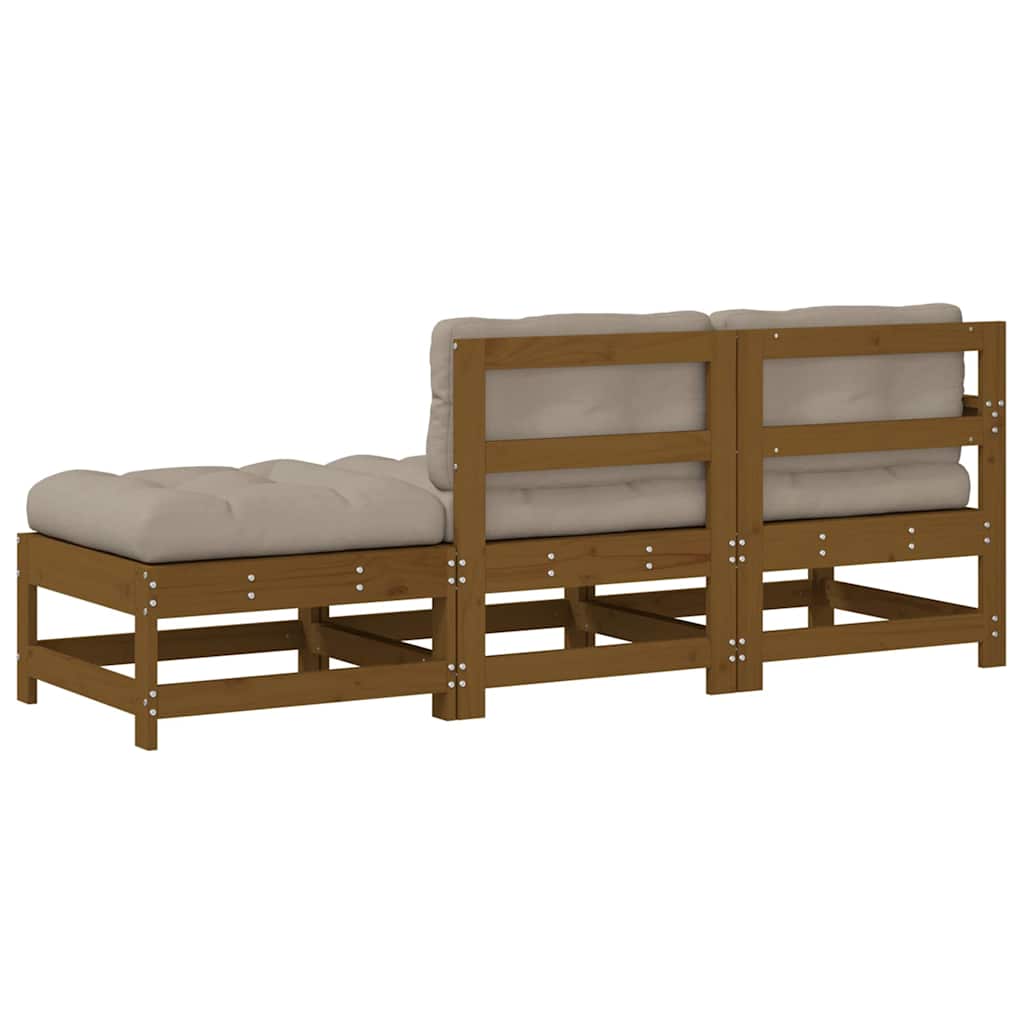 3-delige Loungeset met kussens massief hout honingbruin