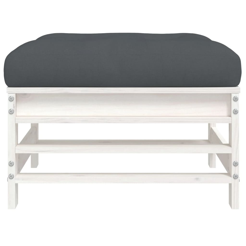Tuinvoetenbank Met Kussen Massief Grenenhout Wit Wit grenenhout Voetensteun