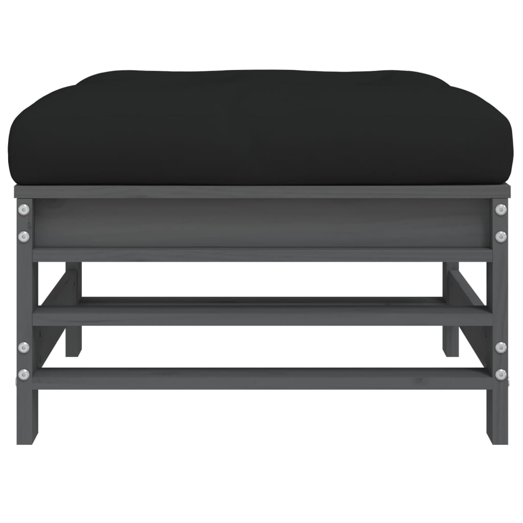Tuinvoetenbank Met Kussen Massief Grenenhout Grijs Grijs grenenhout Voetensteun