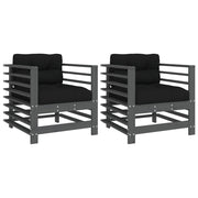 Tuinstoelen 2 st massief grenenhout grijs met kussens