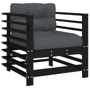 Tuinstoelen 2 st massief grenenhout zwart met kussens