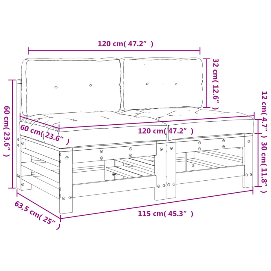 Middenbanken Met Kussens 2 St Massief Grenenhout Honingbruin Honingbruin grenenhout 2x midden