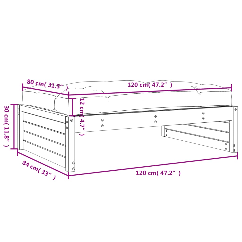Tuinvoetenbank 20X80 Cm Massief Grenenhout Wit Wit grenenhout Voetensteun