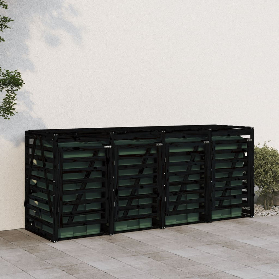 Containerberging Viervoudig Massief Grenenhout Zwart Zwart grenenhout