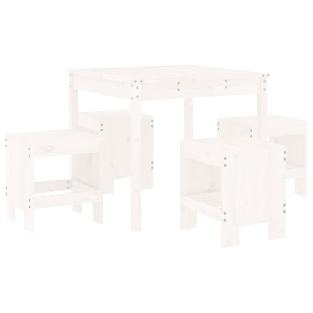 -Delige Tuinset Massief Grenenhout Wit Wit grenenhout