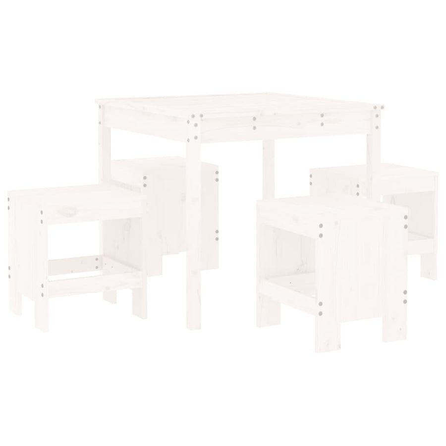 -Delige Tuinset Massief Grenenhout Wit Wit grenenhout