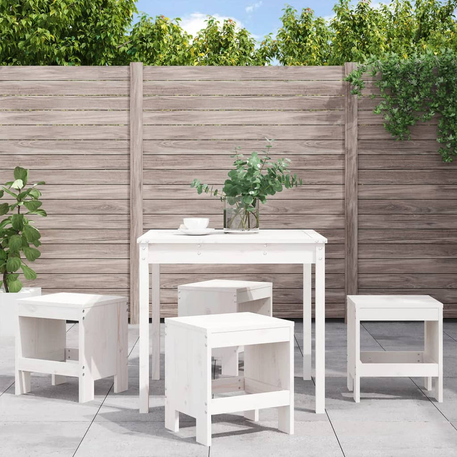 -Delige Tuinset Massief Grenenhout Wit Wit grenenhout