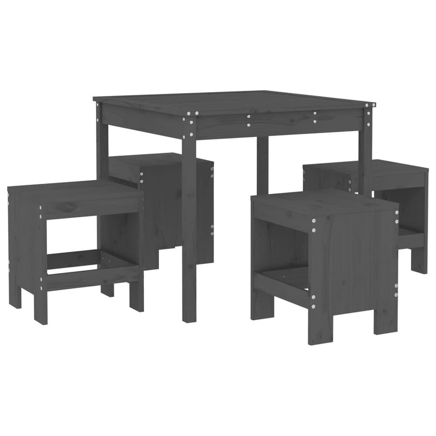 -Delige Tuinset Massief Grenenhout Grijs Grijs grenenhout