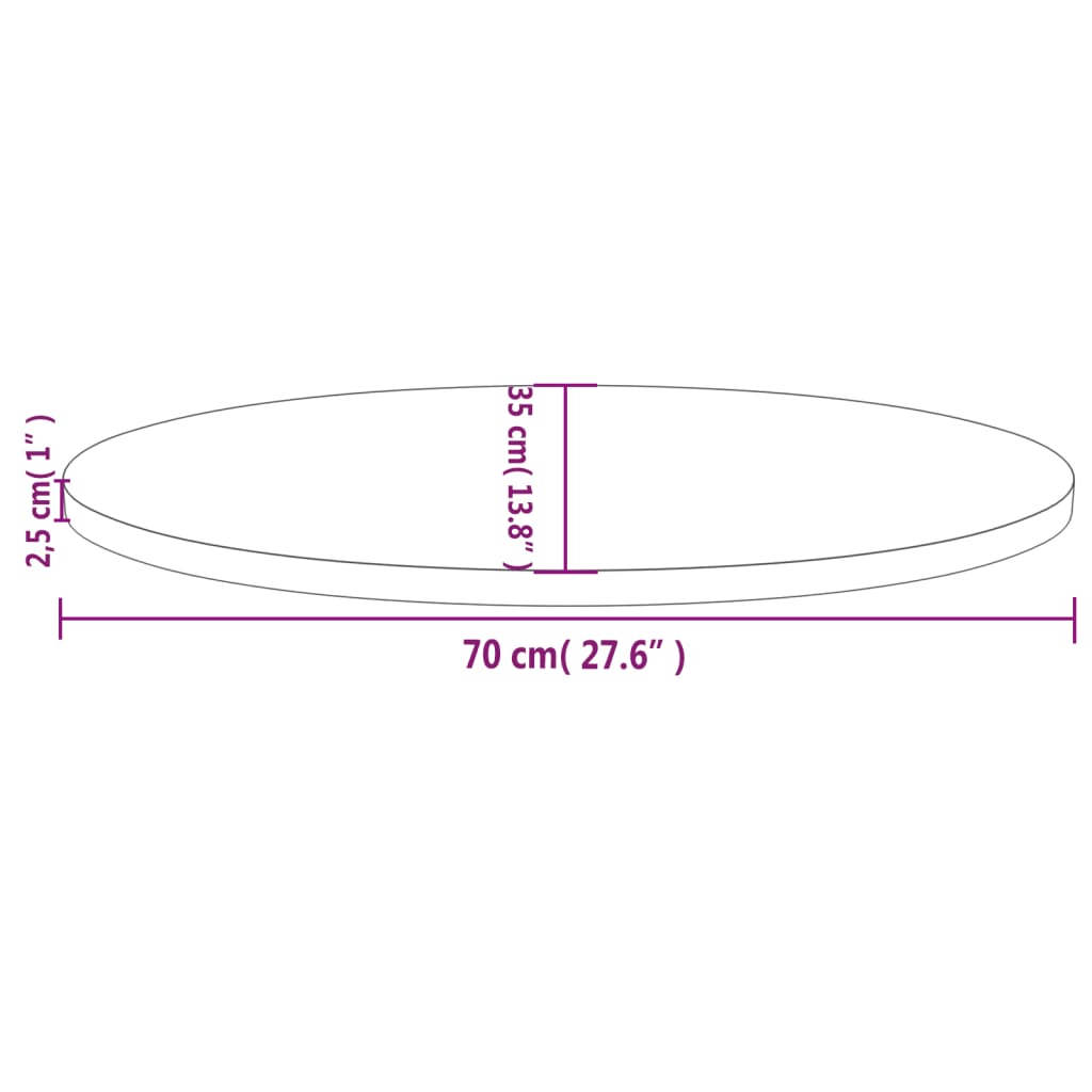 Tafelblad Ovaal 70X35X2,5 Cm Massief Grenenhout 70 x 35 x 2.5 cm Wit