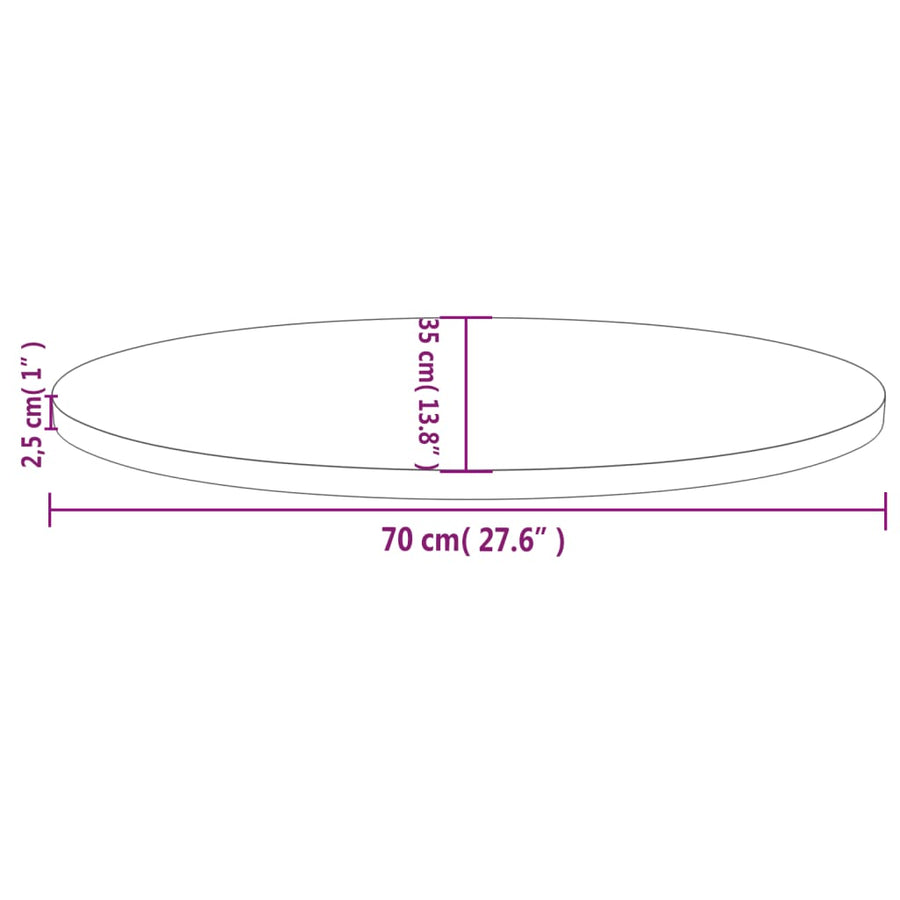 Tafelblad Ovaal 70X35X2,5 Cm Massief Grenenhout 70 x 35 x 2.5 cm Wit
