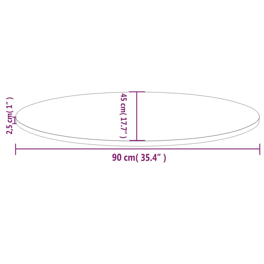 Tafelblad Ovaal 90X45X2,5 Cm Massief Grenenhout 90 x 45 x 2.5 cm Wit
