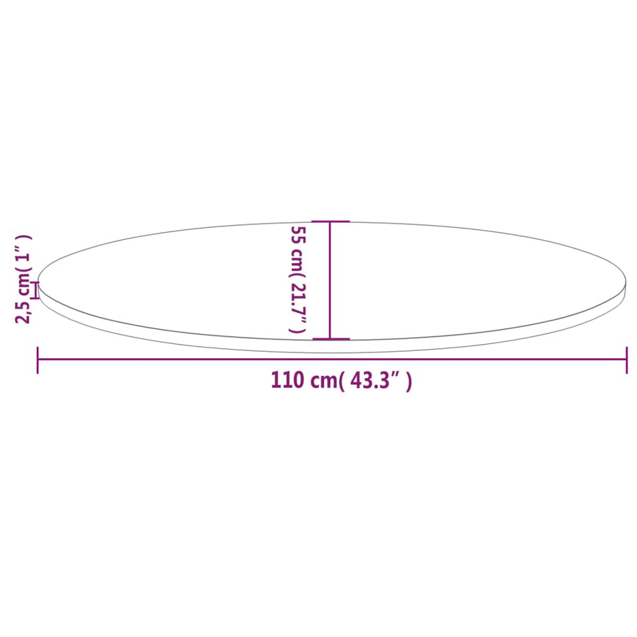 Tafelblad Ovaal 110X55X2,5 Cm Massief Grenenhout 110 x 55 x 2.5 cm Wit