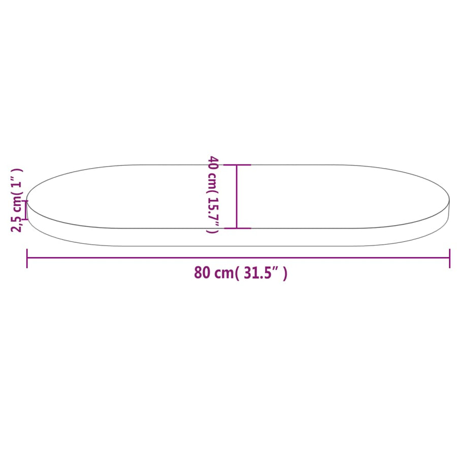 Tafelblad Ovaal 80X40X2,5 Cm Massief Grenenhout Wit