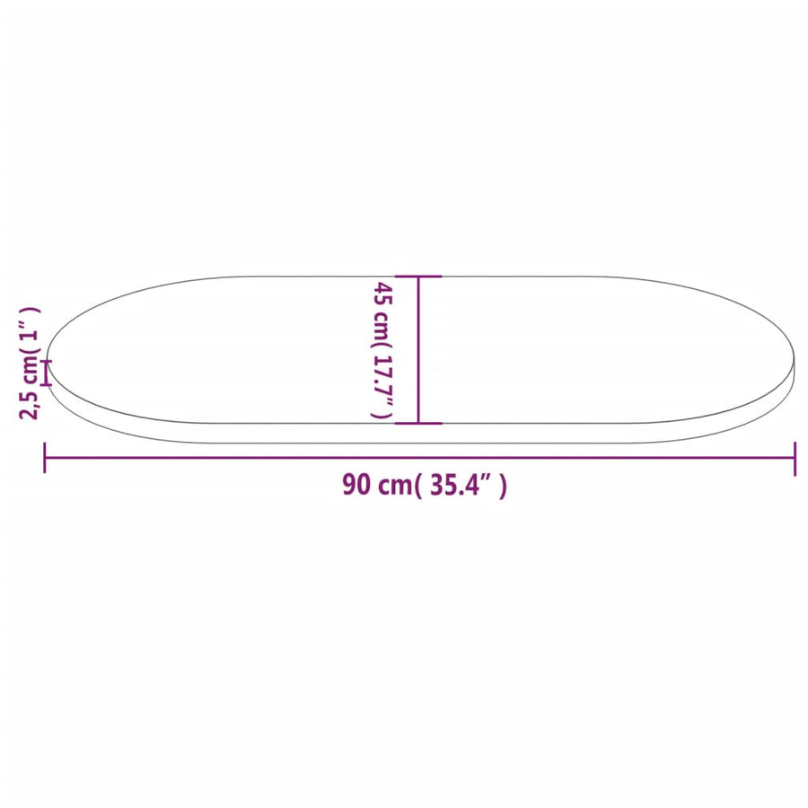 Tafelblad Ovaal 90X45X2,5 Cm Massief Grenenhout