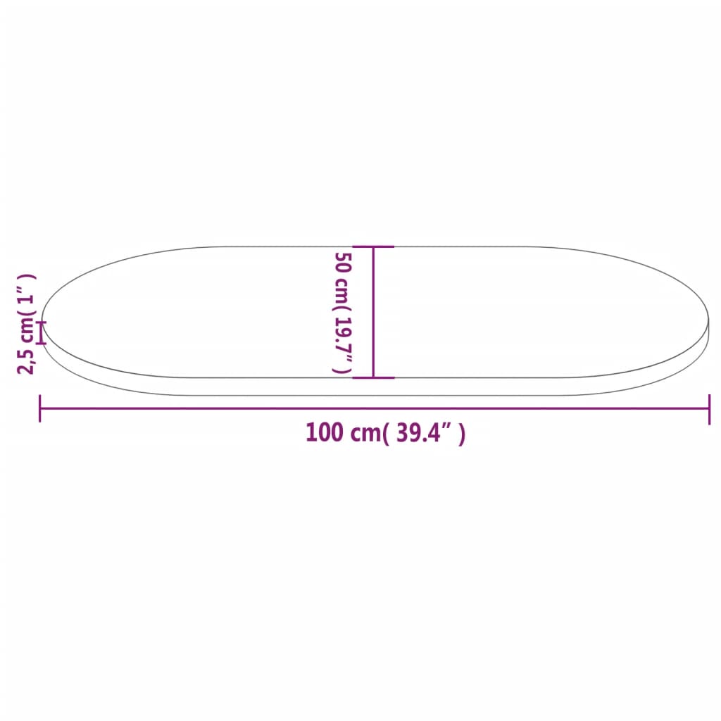 Tafelblad Ovaal 100X50X2,5 Cm Massief Grenenhout Wit