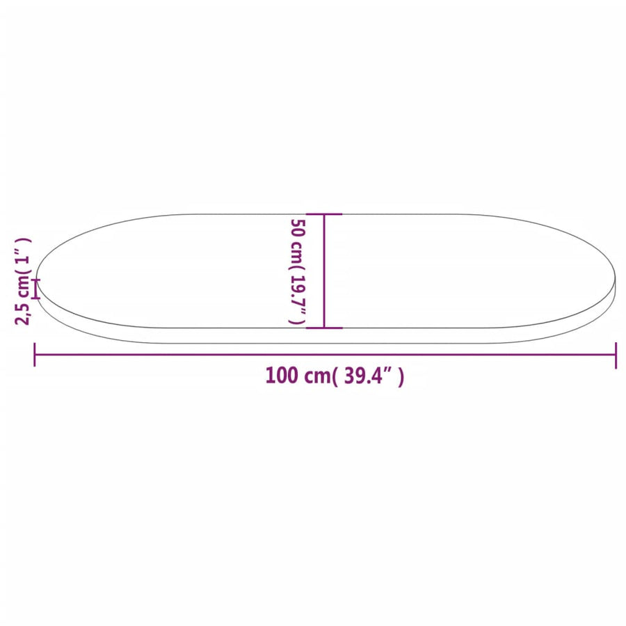Tafelblad Ovaal 100X50X2,5 Cm Massief Grenenhout Wit