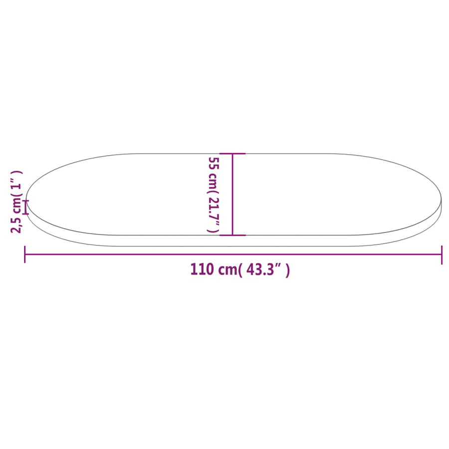 Tafelblad Ovaal 110X55X2,5 Cm Massief Grenenhout Wit