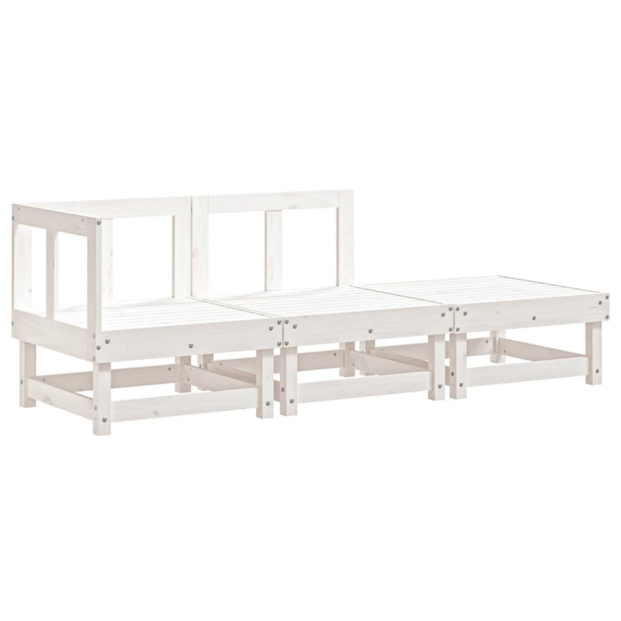 3-Delige Loungeset Massief Grenenhout Wit Wit grenenhout hoek + midden + voetensteun