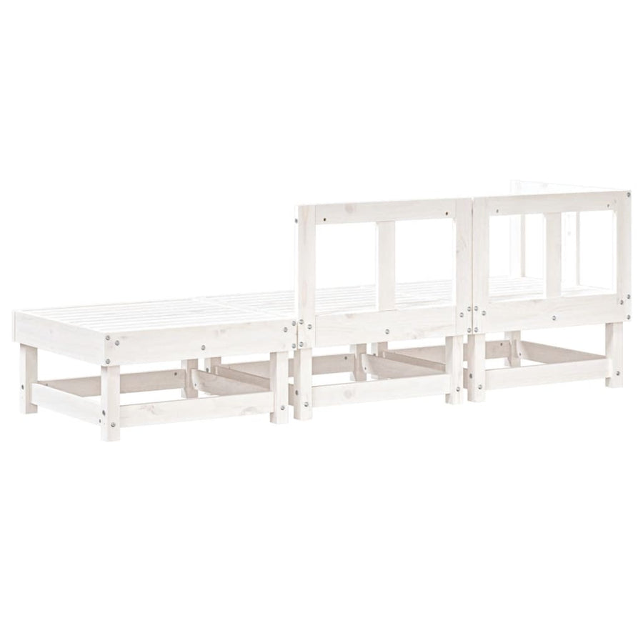3-Delige Loungeset Massief Grenenhout Wit Wit grenenhout hoek + midden + voetensteun