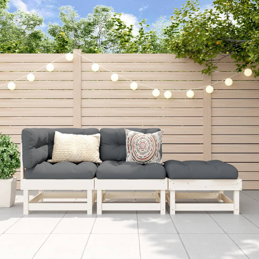 3-Delige Loungeset Massief Grenenhout Wit Wit grenenhout hoek + midden + voetensteun