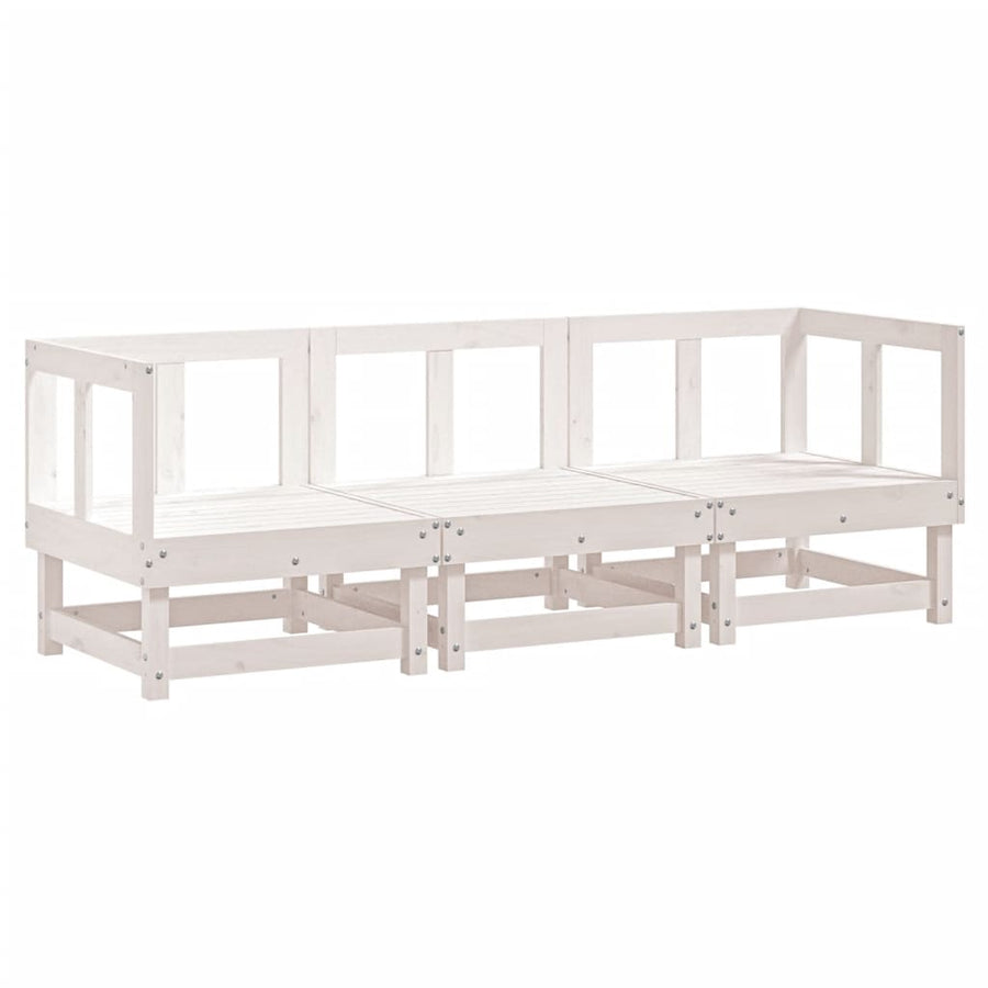 3-Delige Loungeset Massief Grenenhout Wit Wit grenenhout 2x corner +middle